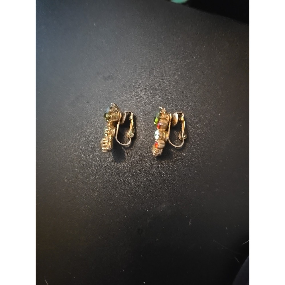 Vintage~ Clip Earrings ~Goldtone ~Various Color Stones - Picture 3 of 4